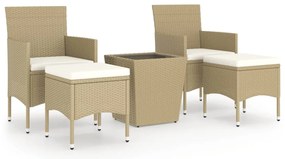 vidaXL Σετ Επίπλων Bistro Κήπου 5 τεμ. Μπεζ Συνθ. Ρατάν/Ψημένο Γυαλί
