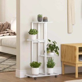vidaXL Βάση Λουλουδιών 4 Επιπέδων με Ρόδες 44x23x80 εκ. Λευκή Σίδερο