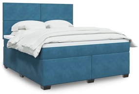 vidaXL Κρεβάτι Boxspring με Στρώμα Μπλε 180x200 εκ. Βελούδινο