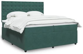vidaXL Κρεβάτι Boxspring με Στρώμα Σκούρο Πράσινο 200x200εκ. Βελούδινο