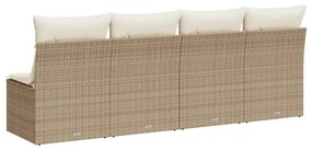 vidaXL Καναπές Κήπου Τετραθέσιος Μπεζ από Συνθετικό Ρατάν με Μαξιλάρια