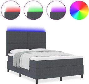 vidaXL LED Κρεβάτι με βάθρο Σκούρο Γκρι και Λευκό 140 x 190 cm