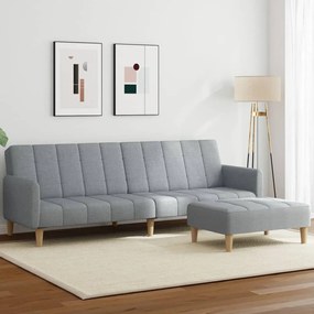 Καναπές Κρεβάτι Διθέσιος με Υποπόδιο Ανοιχτό Γκρι Υφασμάτινος