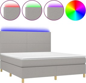 vidaXL Κρεβάτι Boxspring με Στρώμα &amp; LED Αν.Γκρι 180x200εκ. Υφασμάτινο