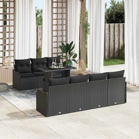 vidaXL Σετ Κήπου 8 Τεμαχίων με Μαξιλάρια σε Μαύρο Πολυρατάν