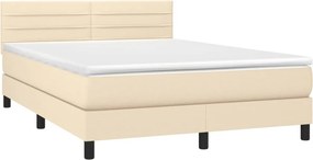 vidaXL Κρεβάτι Boxspring με Στρώμα Κρεμ 140x190 εκ. Υφασμάτινο