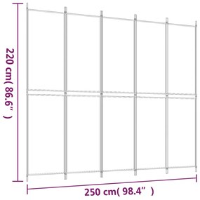 Διαχωριστικό Δωματίου με 5 Πάνελ Μαύρο 250x220 εκ. από Ύφασμα - Μαύρο