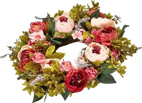 VEVOR Artificial Decorative Wreath 19 in Pink Peonies Hydrangeas Year Round