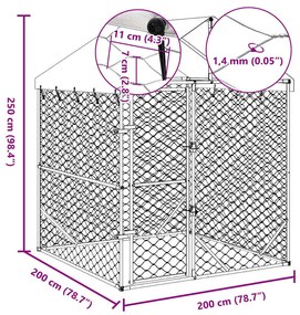 vidaXL Κλουβί Σκύλου Εξ. Χώρου με Οροφή Ασημί 2x2x2,5 μ. Γαλβ. Ατσάλι