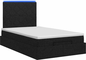 vidaXL Κρεβάτι Ottoman με Στρώμα και LED Μαύρο 120 x 200 cm Ύφασμα