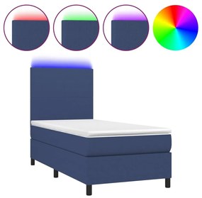 Κρεβάτι Boxspring με Στρώμα &amp; LED Μπλε 100x200 εκ. Υφασμάτινο - Μπλε