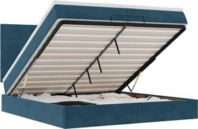 VidaXL Οθωμανικό κρεβάτι με στρώματα & LEDs Σκούρο μπλε Βελούδο