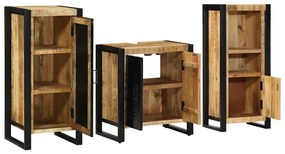 vidaXL Σετ Επίπλων Μπάνιου 3 pcs Καφέ και Μαύρο Στερεό ξύλο μάνγκο