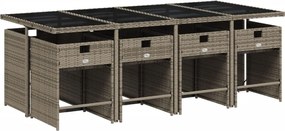 vidaXL Σετ Τραπεζαρίας Κήπου 9 τεμ. Γκρι Συνθ. Ρατάν με Μαξιλάρια