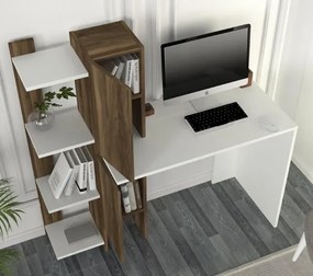 Stewehome Λευκό-καρυδιά γωνιακό γραφείο με ράφια 116.7x45x120 cm