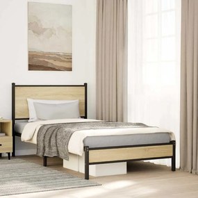 VidaXL Σκελετός Κρεβ. Χωρίς Στρώμα Sonoma Δρυς 107x203 εκ. Μεταλλικό