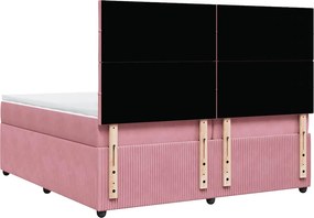 vidaXL Κρεβάτι Boxspring με Στρώμα Ροζ 200x200 εκ. Βελούδινο