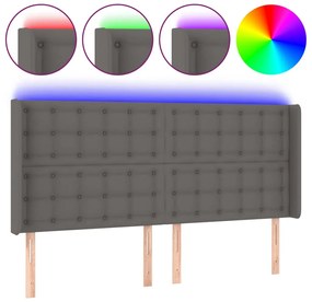 vidaXL Κεφαλάρι Κρεβατιού LED Γκρι 183x16x118/128 εκ. Συνθετ. Δέρμα