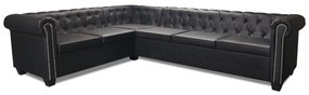 vidaXL Καναπές Γωνιακός Εξαθέσιος Chesterfield Μαύρος Συνθετικό Δέρμα