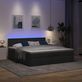 vidaXL Οθωμανικό κρεβάτι με στρώματα &amp; LEDs Μαύρο 200x200cm ύφασμα