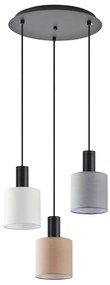 SE21-BL-4-3BL-SH123 ADEPT FLEX Black Pendant White, Grey, Brown Fabric Shade+