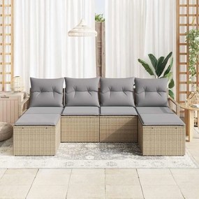 vidaXL Σετ Καναπέ Κήπου με μαξιλάρι 6 pcs Μπεζ, Ανοιχτό Γκρι