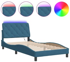 vidaXL Πλαίσιο κρεβατιού με LED χωρίς στρώμα Μπλε 100 x 200 εκ. Βελούδινο