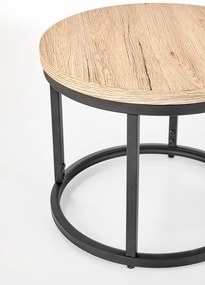 Σετ τραπεζιών περιοδικών Houston 951, San remo δρυς, Μαύρο, 45cm, Ινοσανίδες μέσης πυκνότητας, Φυσικό ξύλο καπλαμά, Στρόγγυλος