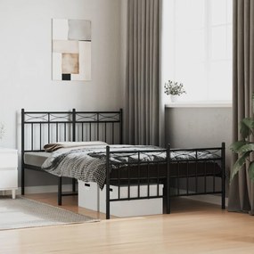 Πλαίσιο Κρεβατιού με Κεφαλάρι&amp;Ποδαρικό Μαύρο 120x200εκ. Μέταλλο