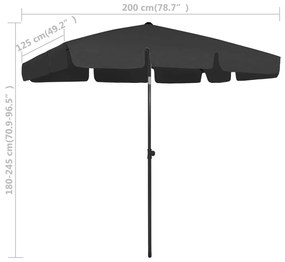 Ομπρέλα Θαλάσσης Μαύρη 200 x 125 εκ. - Μαύρο