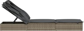 vidaXL Ξαπλώστρα με Πτυσσόμενη Οροφή Γκρι 213x63x97 εκ. Συνθ. Ρατάν