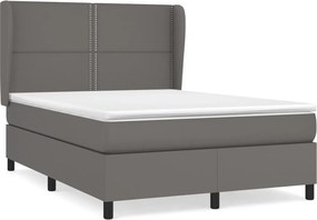 vidaXL Κρεβάτι Boxspring με Στρώμα Γκρι 140x190εκ. από Συνθετικό Δέρμα