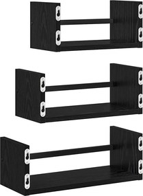 vidaXL Σετ ραφιών τοίχου με ράφι 3 pcs Μαύρη Οξυά 40x16x14εκ.