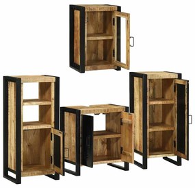 vidaXL Σετ Επίπλων Μπάνιου Επιτοίχιο 4 pcs Καφέ Στερεό ξύλο μάνγκο