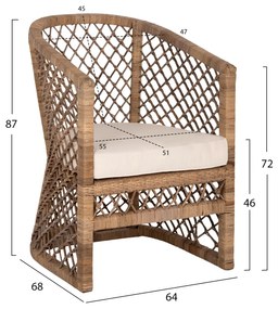 ΠΟΛΥΘΡΟΝΑ MPIKO  RATTAN ΦΥΣΙΚΟ-ΜΑΞΙΛΑΡΙ ΕΚΡΟΥ 64x68x87Υ εκ.