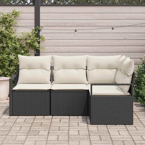 vidaXL Σετ Καναπέ Κήπου 4 pcs Μαύρο, Κρέμα Πολυ rattan, βαμμένο ατσάλι