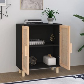 vidaXL Ντουλάπι Μαύρο 60 x 30 x 70 εκ. από Μασίφ Πεύκο &amp; Φυσικό Ρατάν