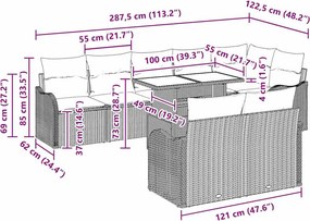vidaXL Σετ Καναπέ Κήπου με μαξιλάρι με μαξιλάρι 9 pcs Μπεζ Πολυ Ρατάν