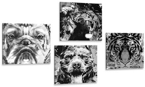 Σετ εικόνων ζώων σε ασπρόμαυρο σχέδιο ποπ αρτ στυλ - 4x 60x60