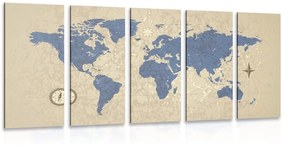 Χάρτης εικόνων 5 μερών του κόσμου με πυξίδα σε στυλ ρετρό - 200x100