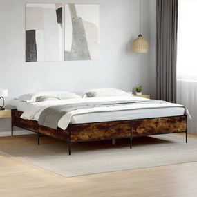 vidaXL Πλαίσιο Κρεβατιού Καπνιστή Δρυς 180x200εκ. Επεξ. Ξύλο &amp; Μέταλλο