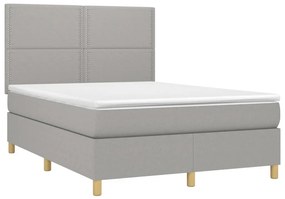 vidaXL Κρεβάτι Boxspring με Στρώμα &amp; LED Αν.Γκρι 140x190εκ. Υφασμάτινο