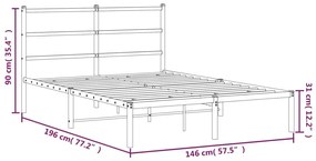 Πλαίσιο Κρεβατιού με Κεφαλάρι Μαύρο 140 x 190 εκ. Μεταλλικό - Μαύρο