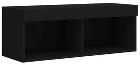 Έπιπλα Τοίχου Τηλεόρασης 4 τεμ LED Μαύρα από Επεξεργασμένο Ξύλο - Μαύρο