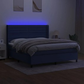 vidaXL Κρεβάτι Boxspring με Στρώμα &amp; LED Μπλε 180x200 εκ. Υφασμάτινο