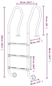 vidaXL Σκάλα Πισίνας 54 x 38 x 158 εκ. από Ανοξείδωτο Ατσάλι