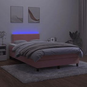 vidaXL Κρεβάτι Boxspring με Στρώμα & LED Ροζ 120x190 εκ. Βελούδινο