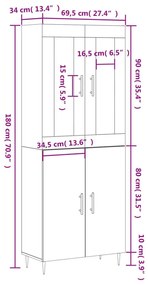 Ντουλάπι Γκρι Σκυροδέματος 69,5x34x180 εκ. Επεξεργασμένο Ξύλο - Γκρι