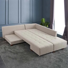 Γωνιακός καναπές - κρεβάτι Manama Megapap δεξιά γωνία υφασμάτινος χρώμα κρεμ 280x206x85εκ. - Ύφασμα - PRGP043-0009,3