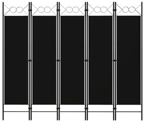 Διαχωριστικό Δωματίου με 5 Πάνελ Μαύρο 200 x 180 εκ.